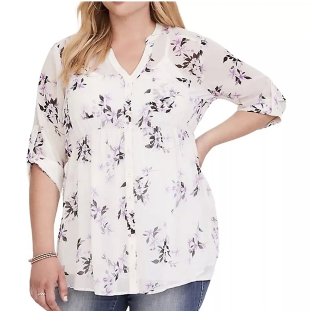 Torrid Chiffon button up Floral babydoll shirt 4x